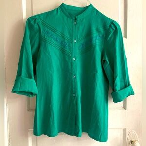 Vintage High-Neck Button-Up Blouse